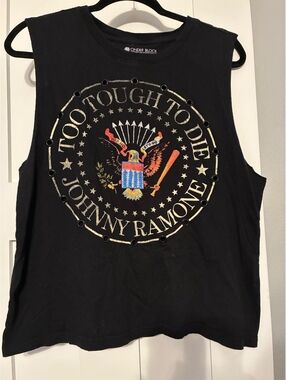 Cinder Block Johnny Ramone "Too Tough To Die" Grommet Muscle Tank Top Sz Large